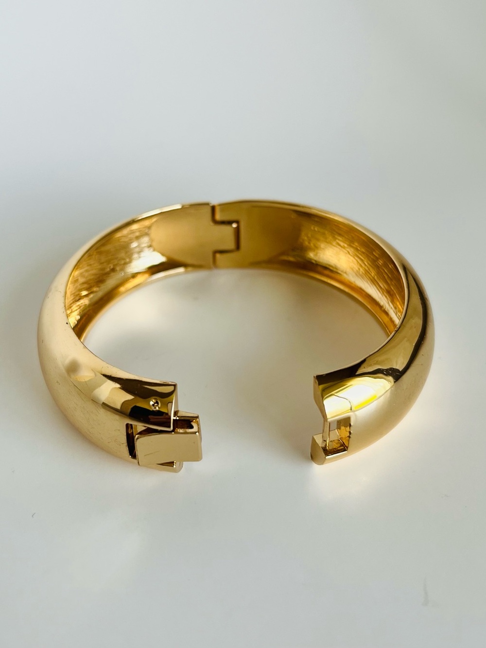 Polished Gold-Tone Dome Hinged Bangle Bracelet